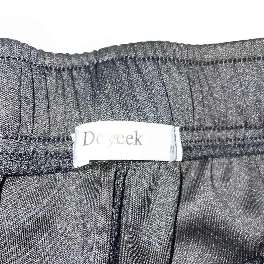 Deyeek Mens Snap Button Track Pants Black White Stripe Side Tearaway Size M